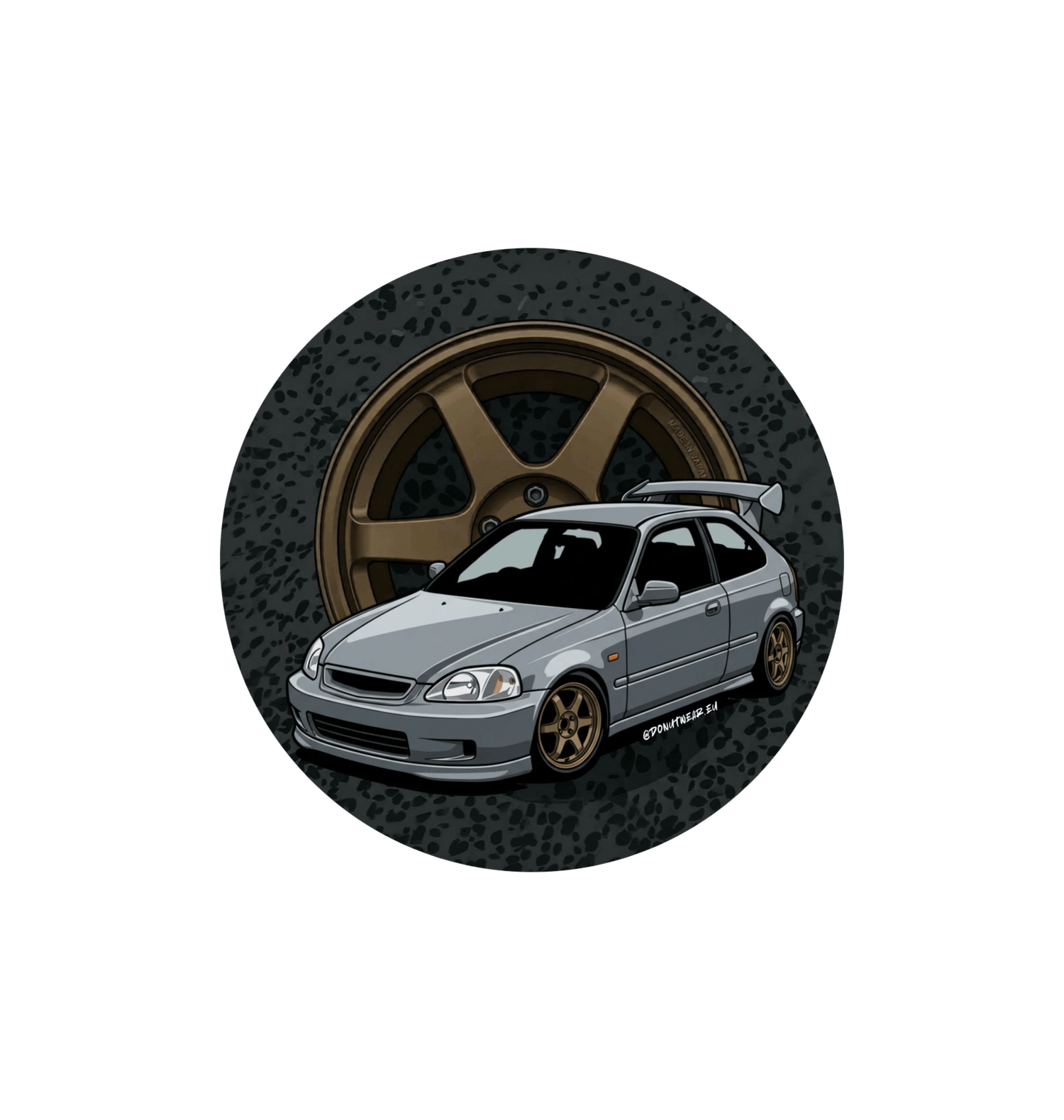 White Printed Circle Sticker Front